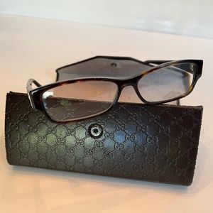 Vintage Gucci Glasses with Gucci Brown Leather Hard Trifold Glass Case
